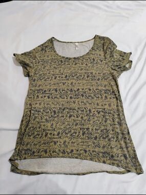LuLaRoe Olive Green and Black Floral Stripe Scoop Neck Tunic
